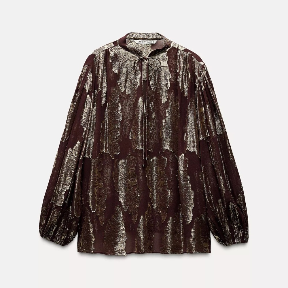 Zara ZW Collection voluminous Elegant Metallic Blouse size XL
